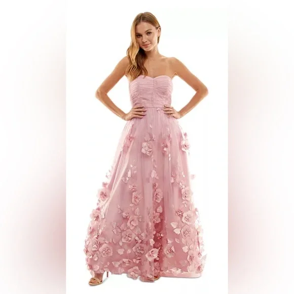 Dresses | Pastel Pink Floral Ruched Prom Dress | Poshmark